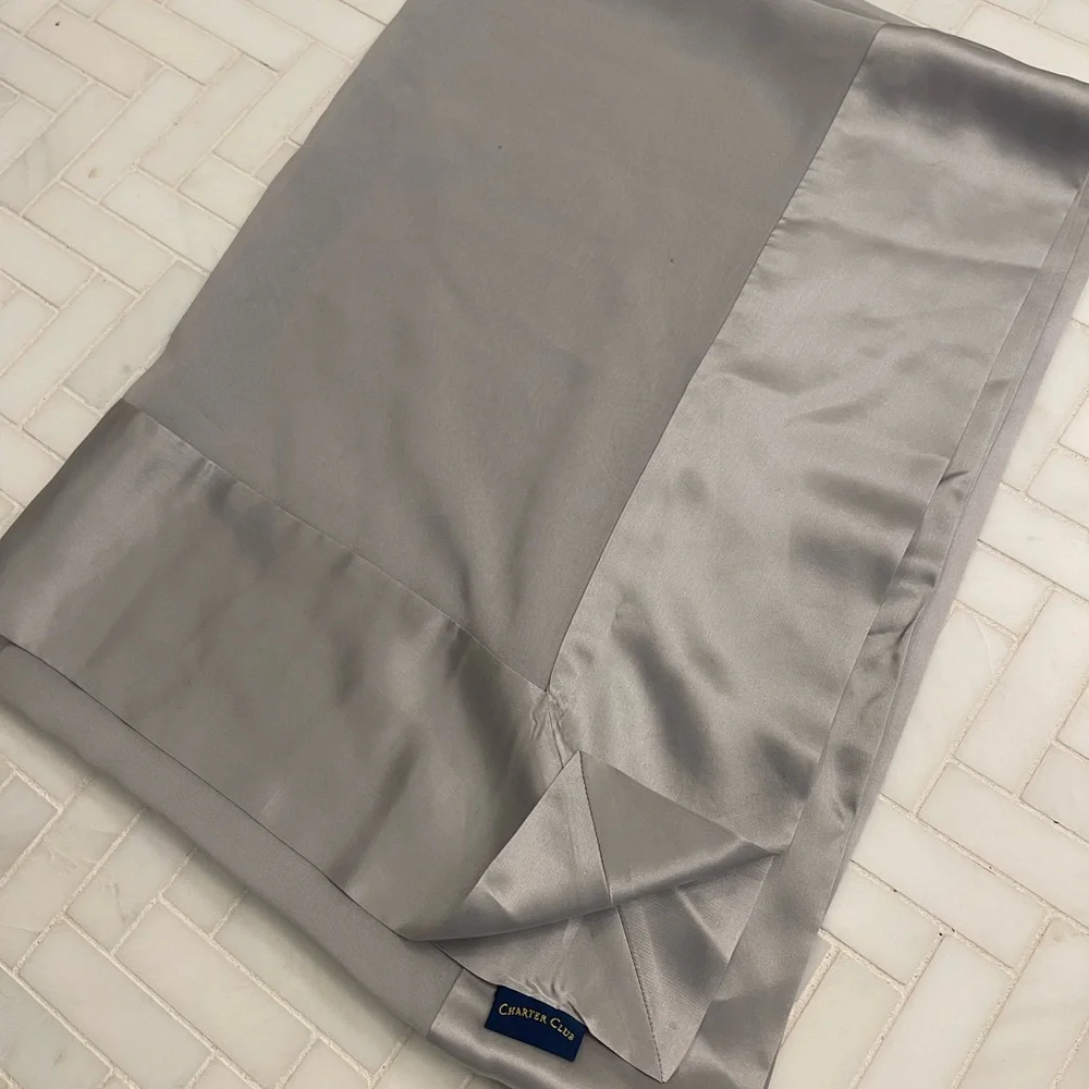 Charter club Elegant Silver Satin 100% Silk Scarf